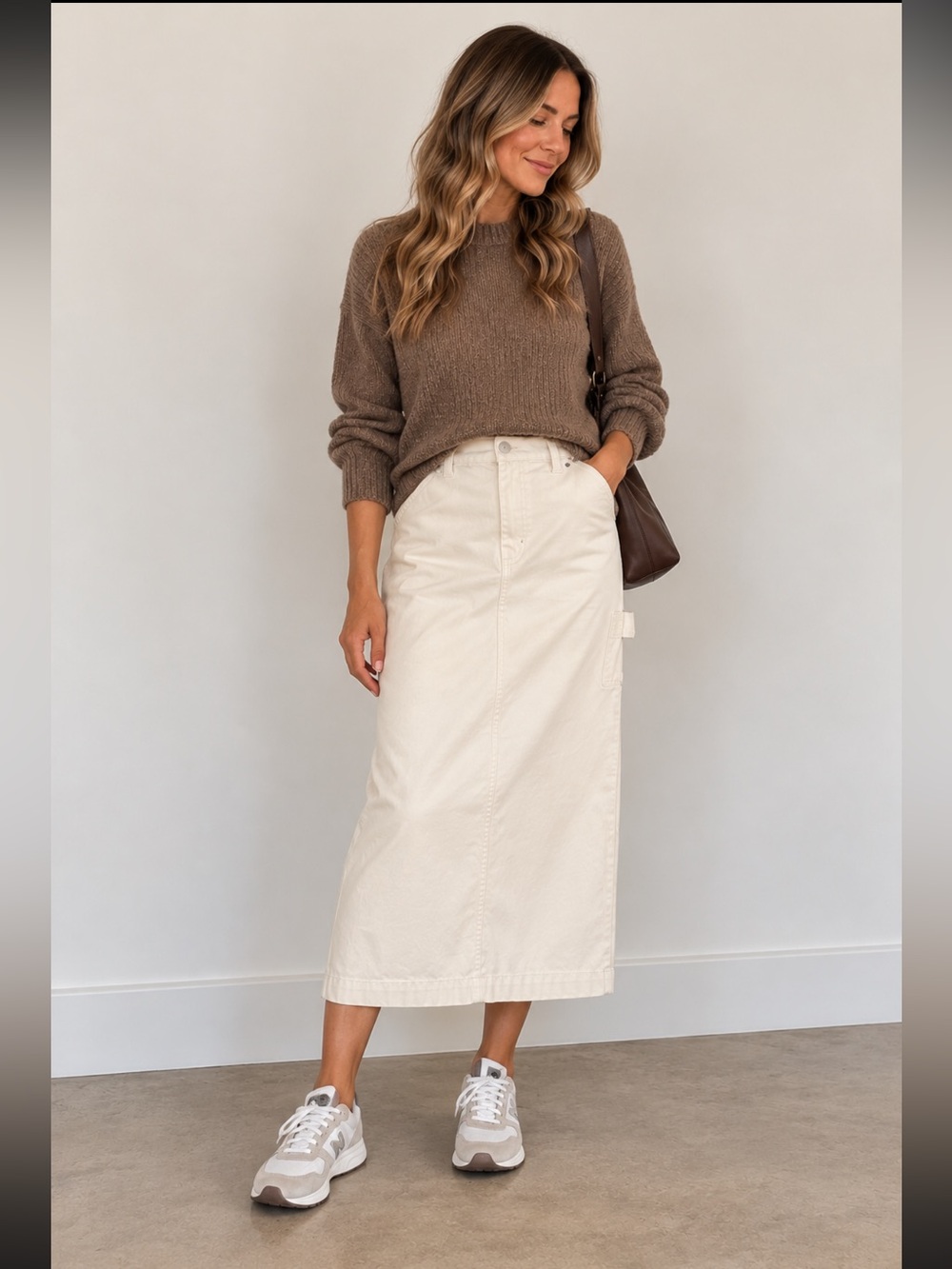 TNA Aritzia Carpenter Maxi Skirt White Size 8 100% Cotton Utility